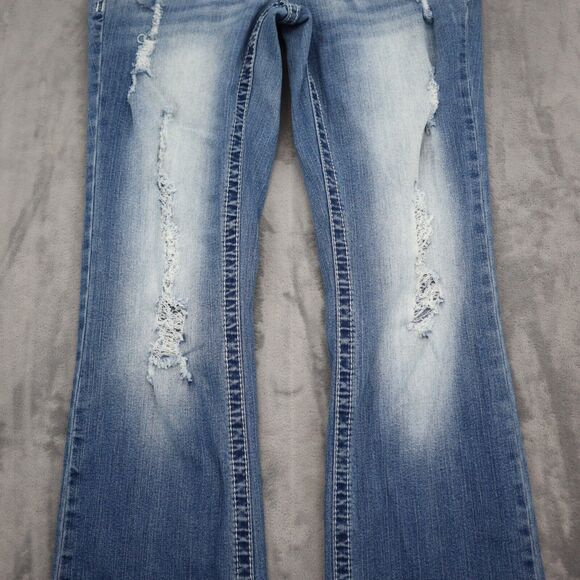 Twentyone Black by RU21 Pants Womens 12 Blue Denim Slimboot Distressed Jeans - Picture 13 of 16